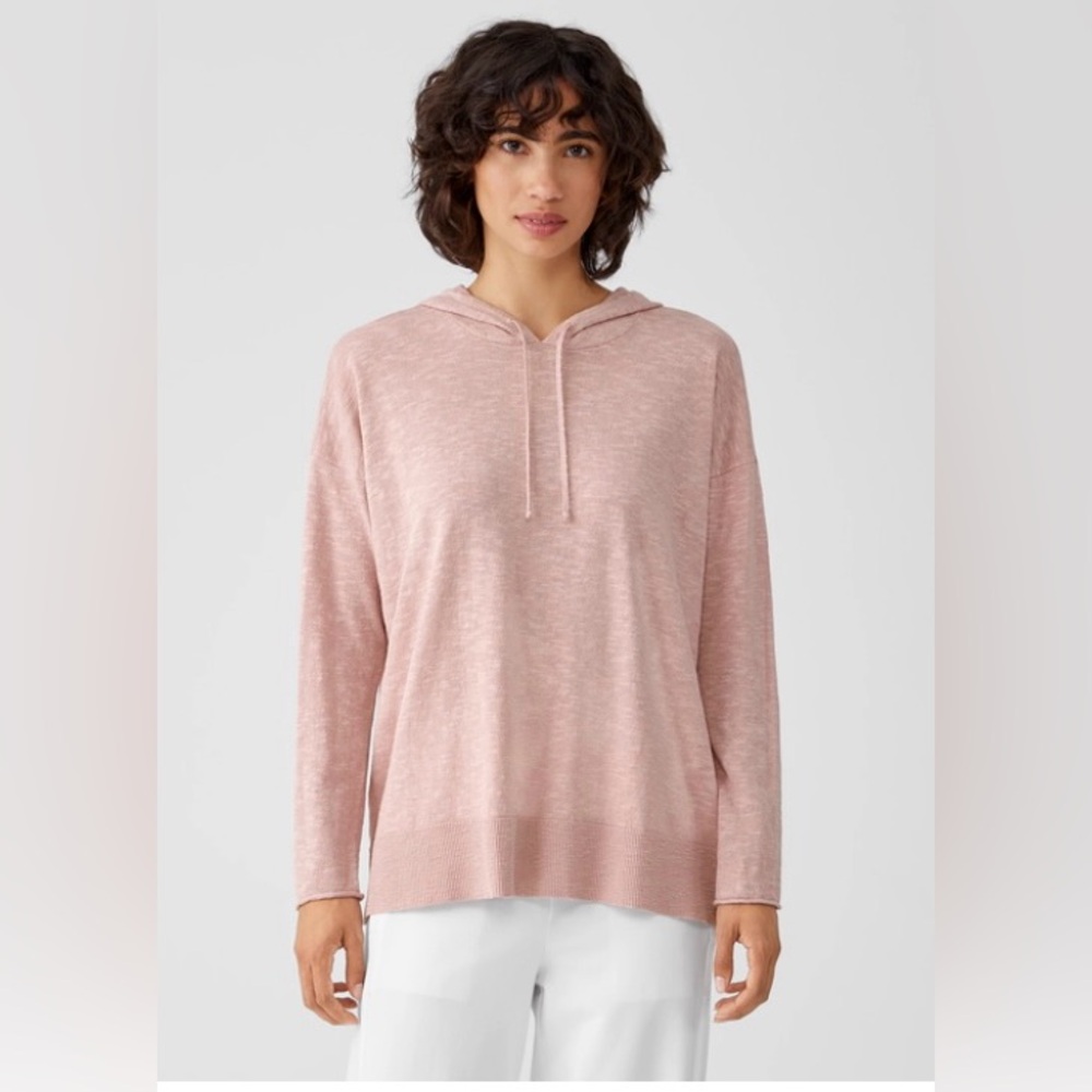 Eileen FISHER COTTON linen SLUB hooded oversized TOP in pink MEDIUM $127 medium